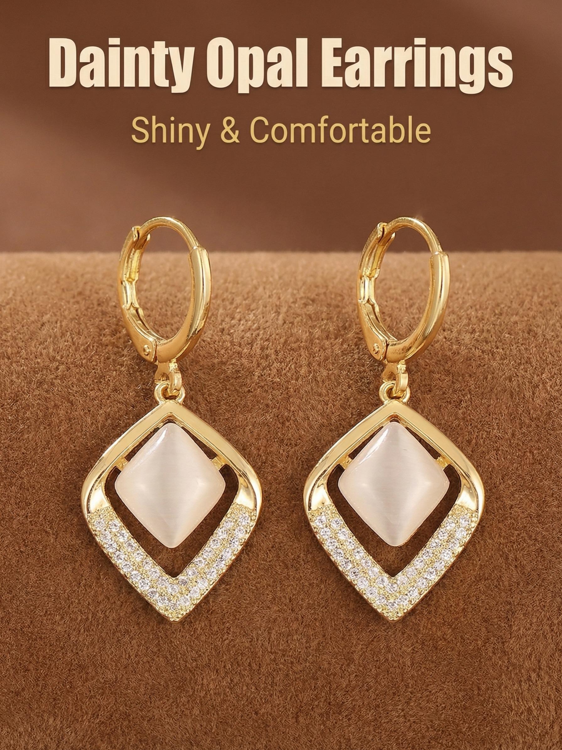 Geometric Rhombus Cat Eye Stone Zircon Earrings, Lightweight Luxury Commuter Jewelry, Versatile Ear Cuffs for All Occasions