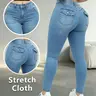 Elastic Fitted High-Waist Women's Jeans, Pocket Design Light Wash Skinny Conceal Fat Slim Fit Denim Jeans, Daily Versatile Pear Shape Friendly Pants