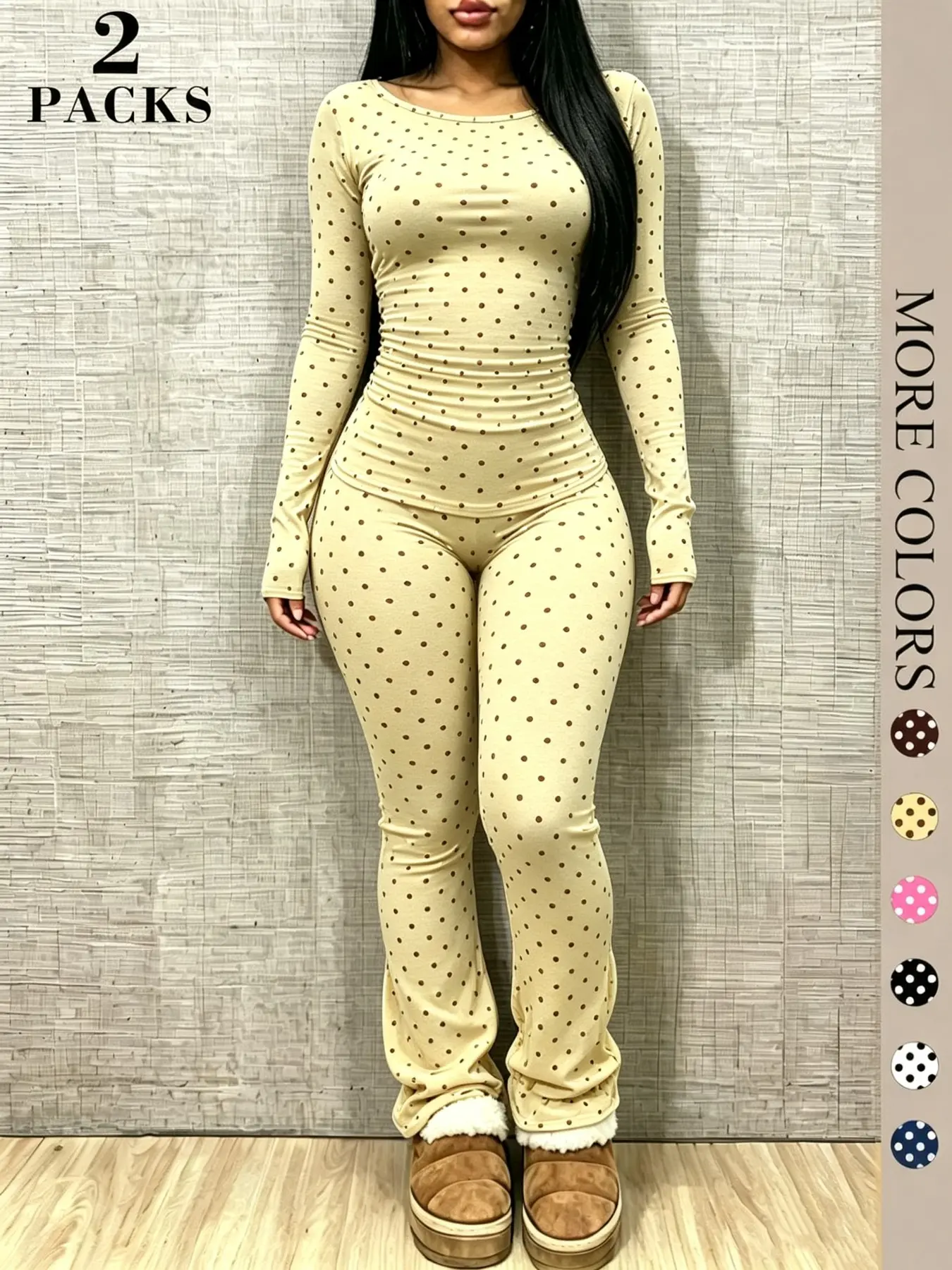 Women's Vintage Polka Dot Two-Piece Set, Slim-Fit High Waist Pants, Soft Stretch Fabric, Versatile for Daily Wear, Y2K Style