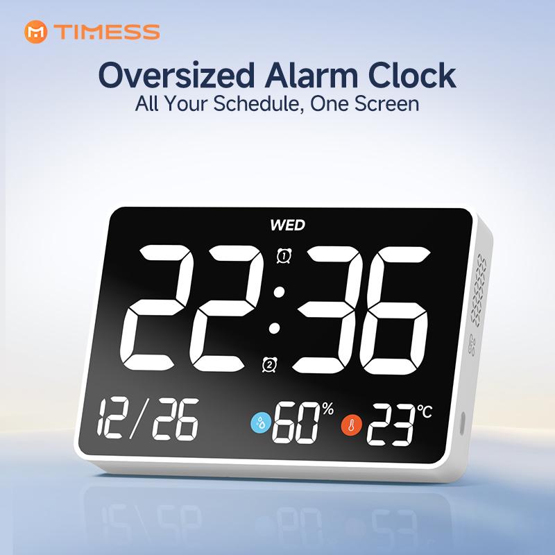 TIMESS New Multifunctional LED Alarm Clock, 11-Inch Large Digital Screen with Big Numbers, Temperature & Humidity Display, Date Reminder, Timer Function, 3-Level Backlight, USB Powered, For Bedroom, Living Room, Office, Mother's Day Gift summervibes