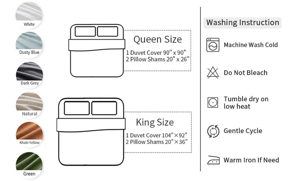 ATLINIA 100% Linen Duvet Cover Set French Flax Farmhouse Style Bedding Including 1 x Duvet Cover & 2 x Pillowshams