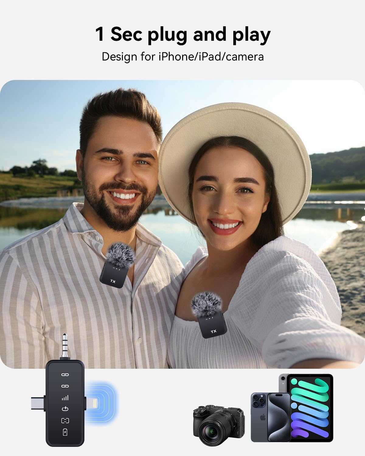 PQRQP 3 in 1 Microphone for iPhone/Android/Camera, Wireless Lavalier Microphone, 328ft Transmission, 18H Battery Life, Mini Microphone for Springtok PQRQP 3 in 1 Microphone for iPhone/Android/Camera, Wireless Lavalier Microphone, 328ft Transmission, 18H Battery Life, Mini Microphone for Springtok