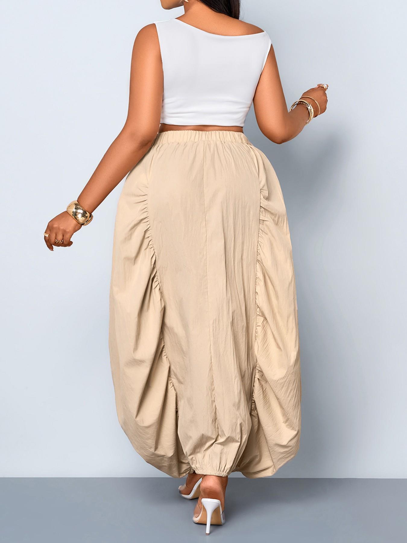 Plus Size Women Solid Color Maxi Skirt Elastic Waist, Casual Elegant for Work and Daily Wear for All Season Wear