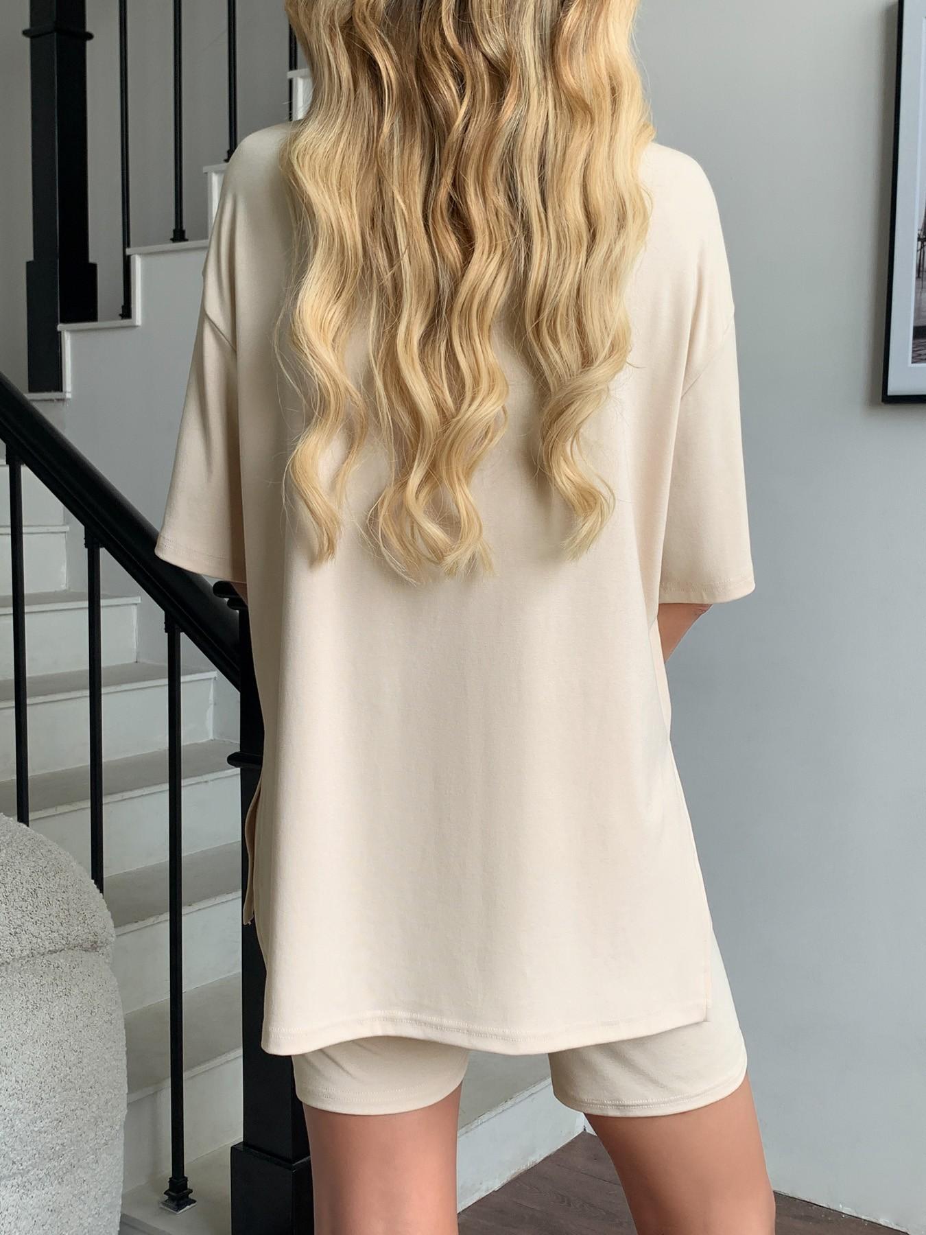 Lounge Set Cozy Mama Set, Women 2 Piece, Oversized Crew Neck T-Shirts for Comfort and Style