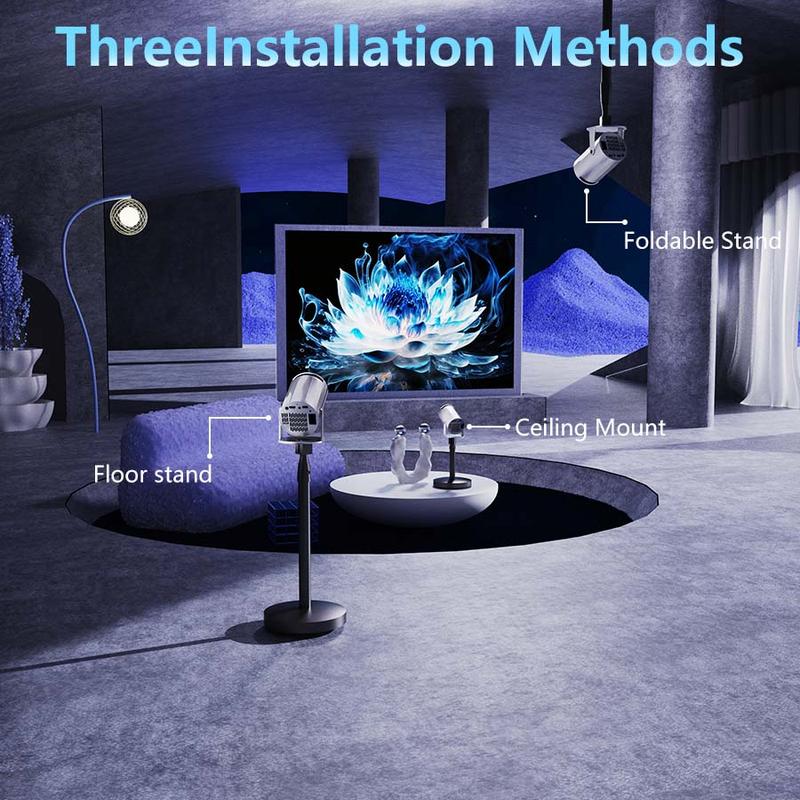 XBJ Mini Portable Projector with Wifi and BT5.2, Support 1080P, Manual Keystone Correction, 180° Rotation, Suitable for Outdoor/Bedroom Audio Viewing,Christmas Gift