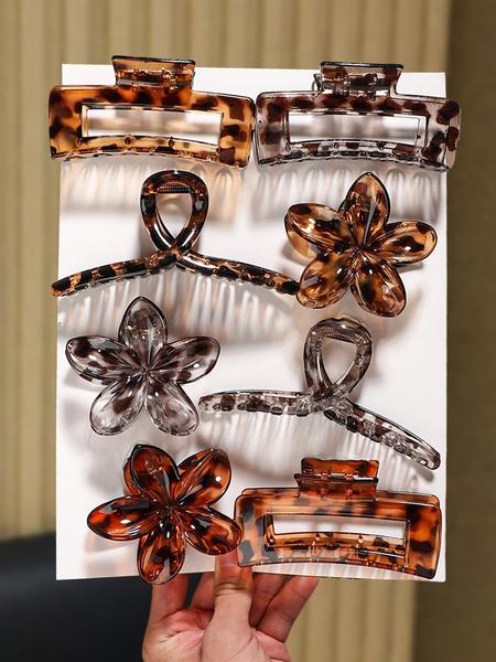 8pcs Retro Leopard Print Hair Clip Flower Geometric Design Daily Commuter Hair Good Helper Advanced Sense Hair Essential Hair Claws