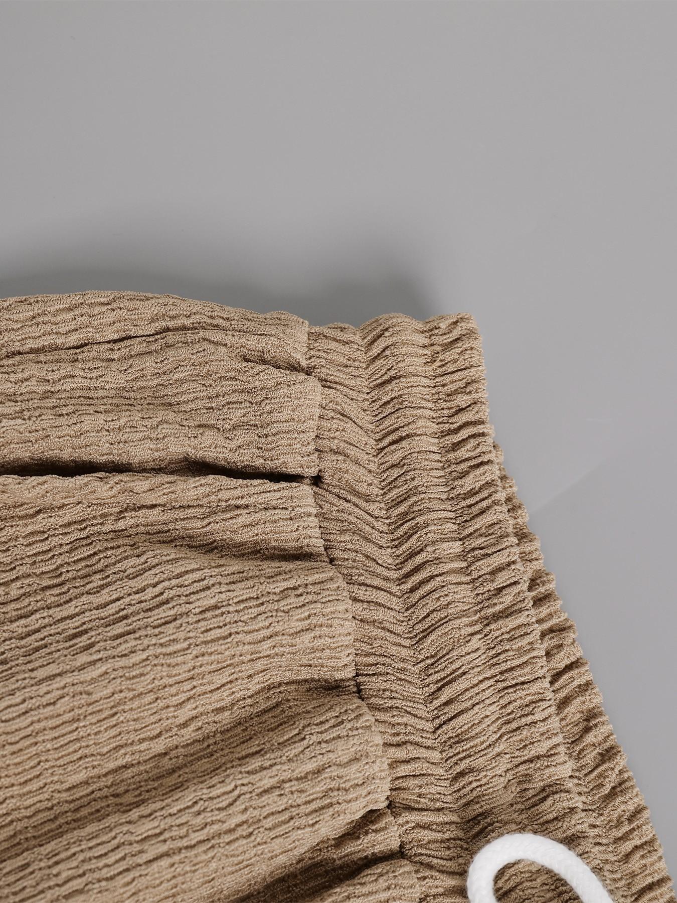 Men's Khaki Textured 2-Piece Loungewear Homewear Set - Short Sleeve Collared Shirt & Drawstring Waist Pants, Lightweight Breathable Fabric, Relaxed Fit for At-Home Lounging, Lazy Weekends & Casual Evenings