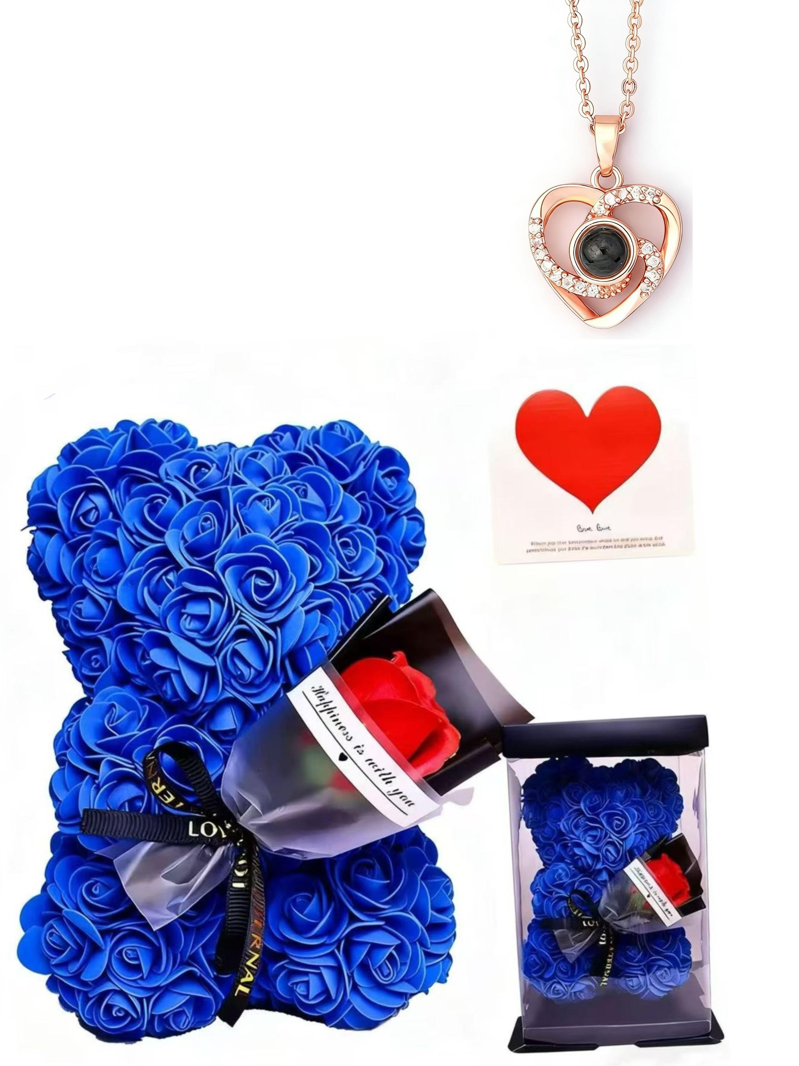 Heart Projection Necklace, 100 Languages, Mother's Day Gift, Eternal Rose Bouquet, Foam Flower Bear Box, Valentine's Day Present