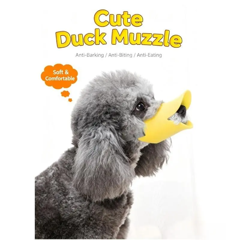 Dog Muzzle Soft Muzzle for Small Medium Dogs Made with extra-thick durable material Poodle Dachshund Breathable Silicone Cage Muzzle to Prevent Biting Chewing Funny Yellow duck Muzzle with Adjustable Strap