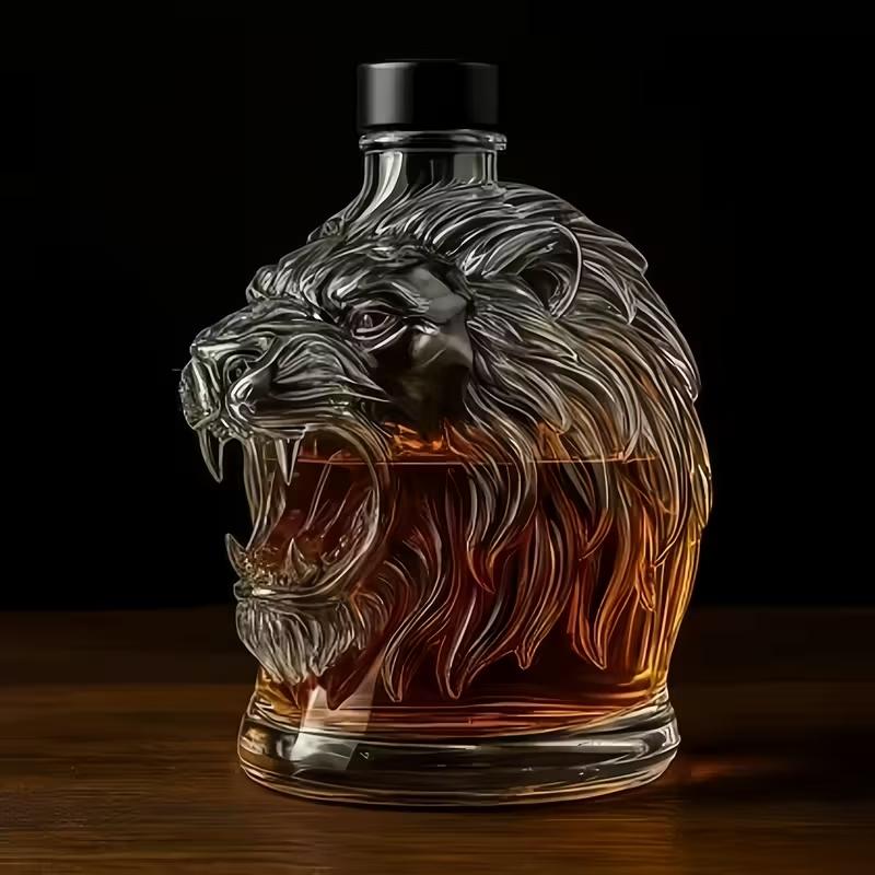 Lion Roar Glass Wine Bottle,Glass Ornaments — Stylish & Playful Decor- Whiskey Crystal Cup, High Borosilicate Glass Material, Unique Design, 10.82oz, Home Bar Use