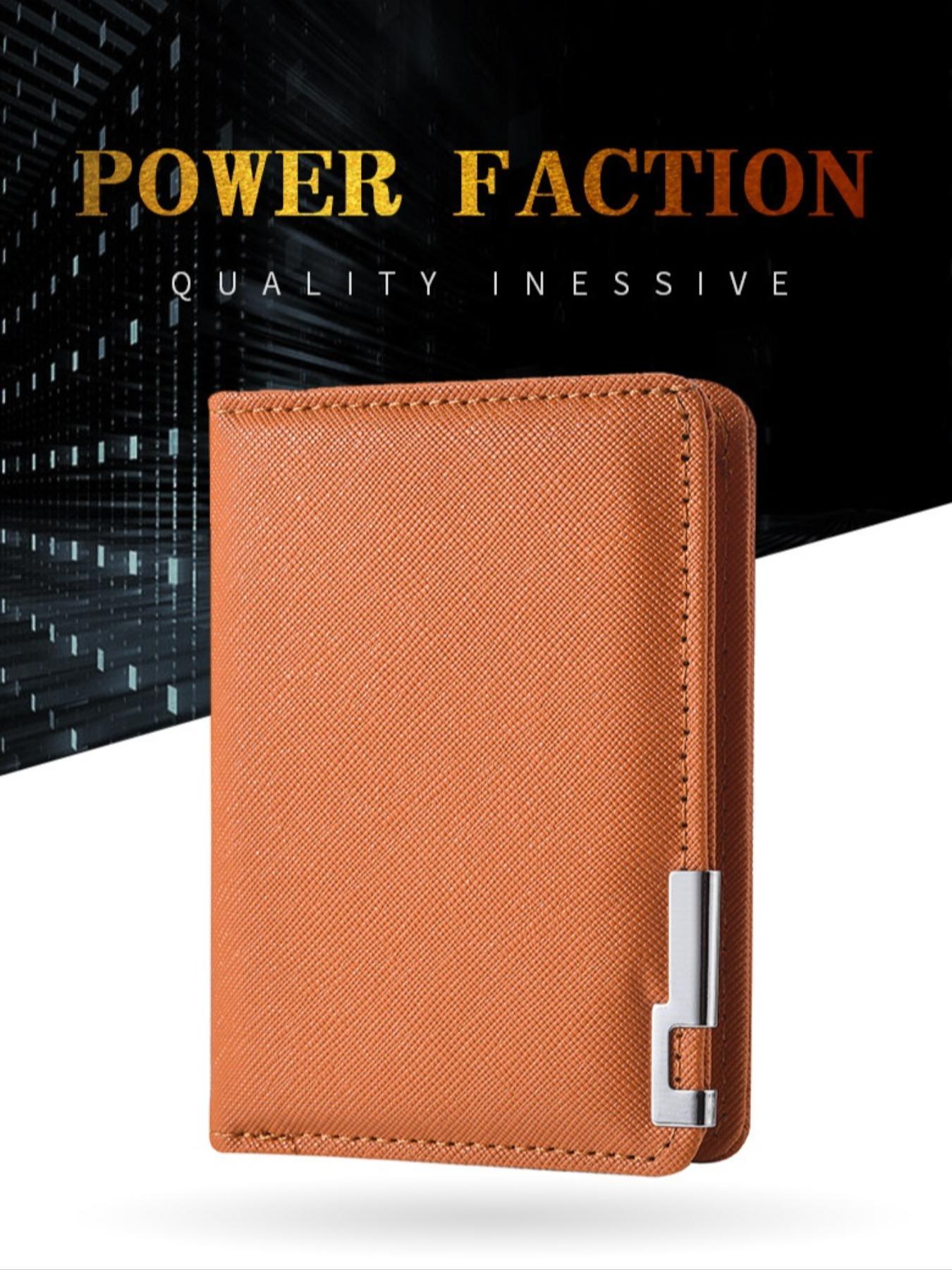 Men's Short Leather Wallet with Iron Edge Cross Texture, Multi-Card Slots Money Clip Card Holder, High-End Style Men's Wallet