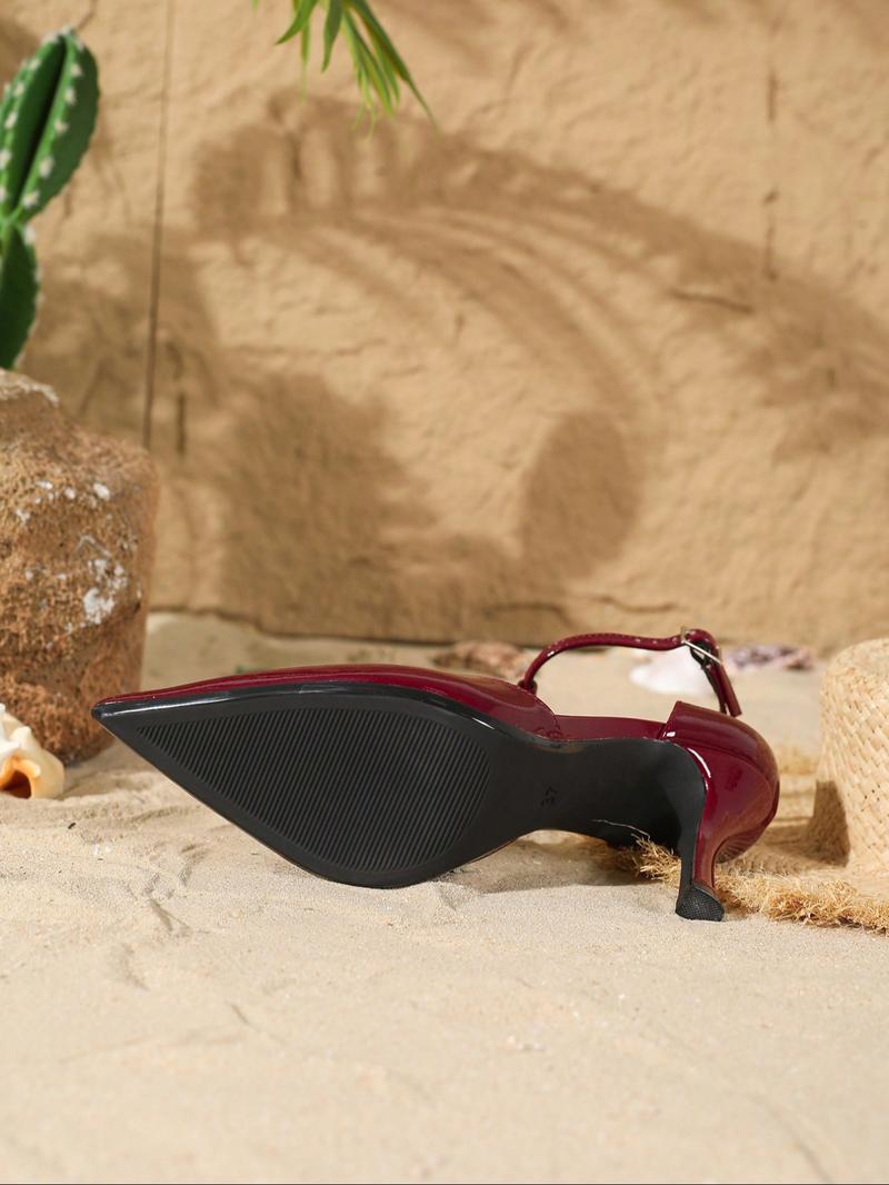 Women's Elegant Pointed Toe Low Heel PU Leather Shoes, Fashionable Hollow Out Design, All Season Comfortable Footwear