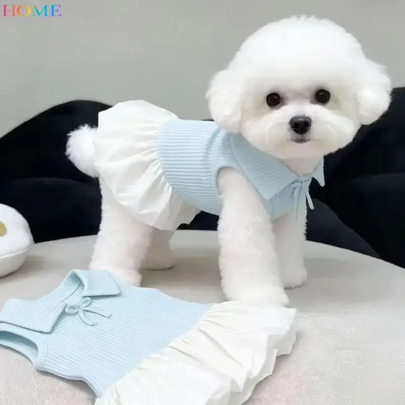 HOME Polo Collar Pet Dress, Lightweight Clothes Small Dogs Cats, Cute Puppy Outfit Bichon Frise Daily Wear