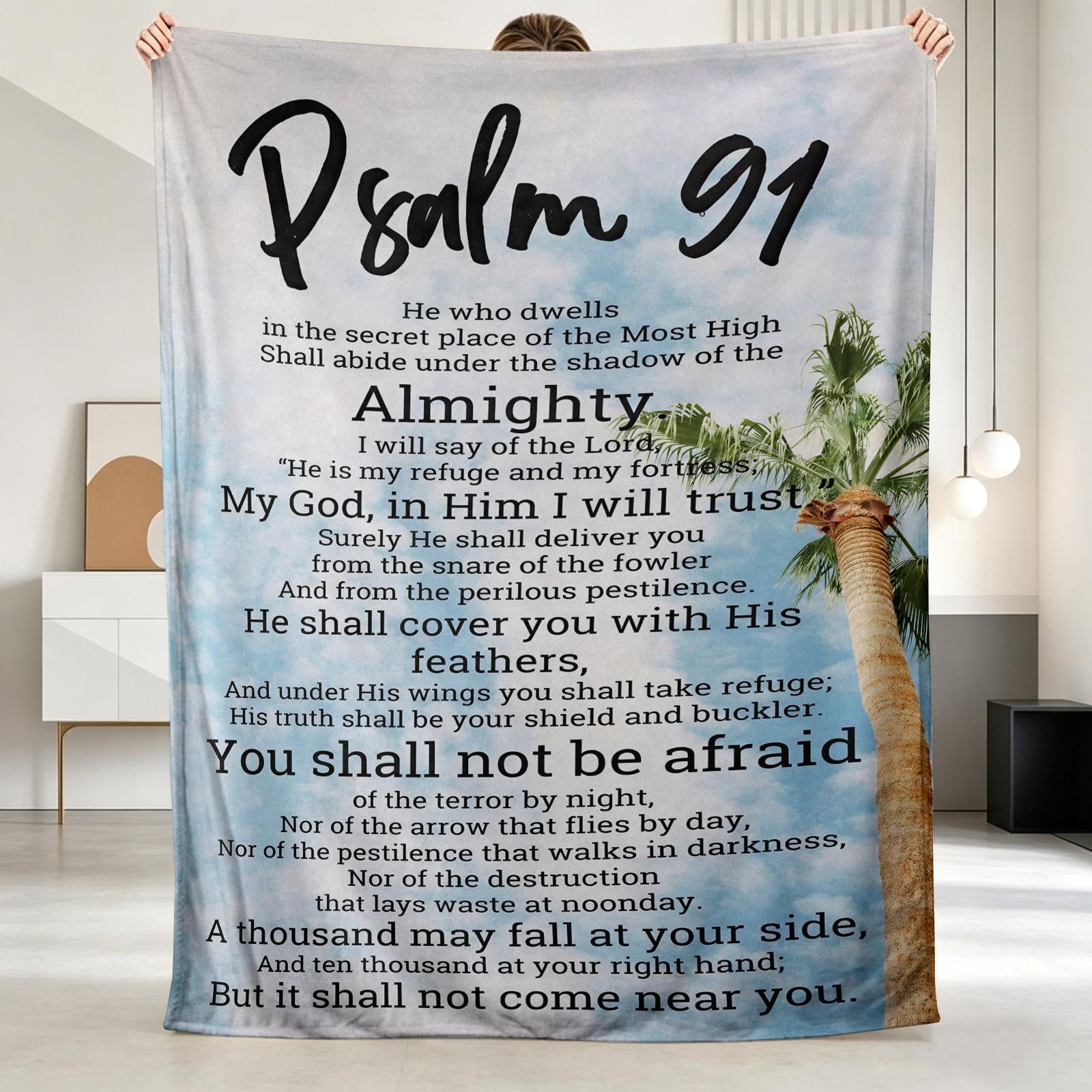 Cozy Printed Psalms Scripture Design Soft Lightweight Blue White Gradient Toned Themed Pattern Flannel Blanket, Soft And Warm, Perfect Gift for Holiday Memories, Ideal for Best Friend