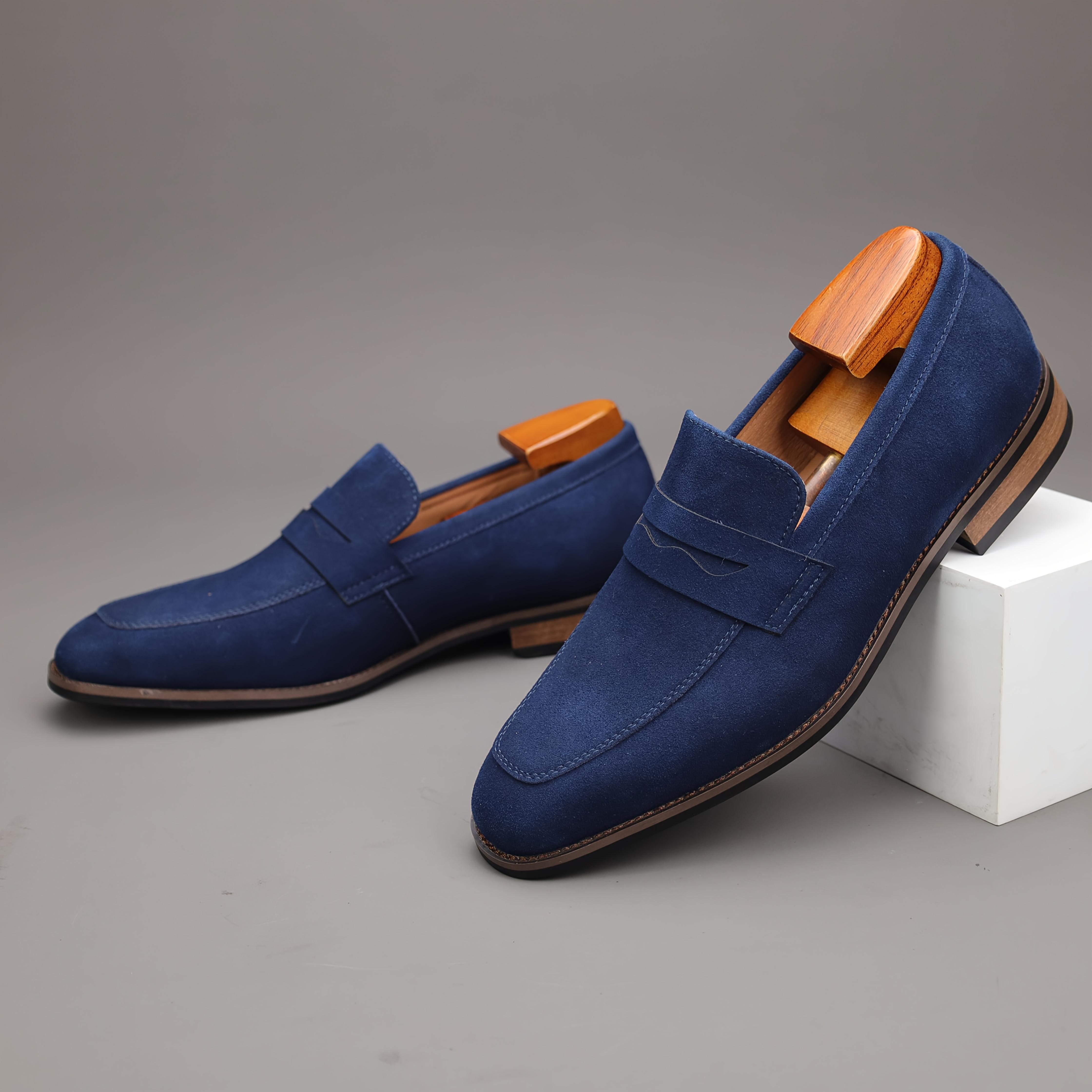 Men's Top Grain Cow Upper Slip On Penny Loafer Shoes, Elegant Comfy Non Slip Rubber Sole Dress Shoes, Men's Footwear,Real Shoes,size7-14