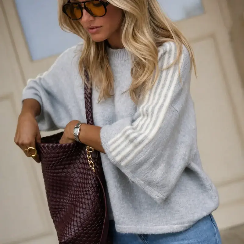 Vintage Striped Batwing Sleeve Knit Sweater for Women, Loose Fit Colorblock Pullover, Soft Knitting, Fall Winter Streetwear, Casual Pullovers
