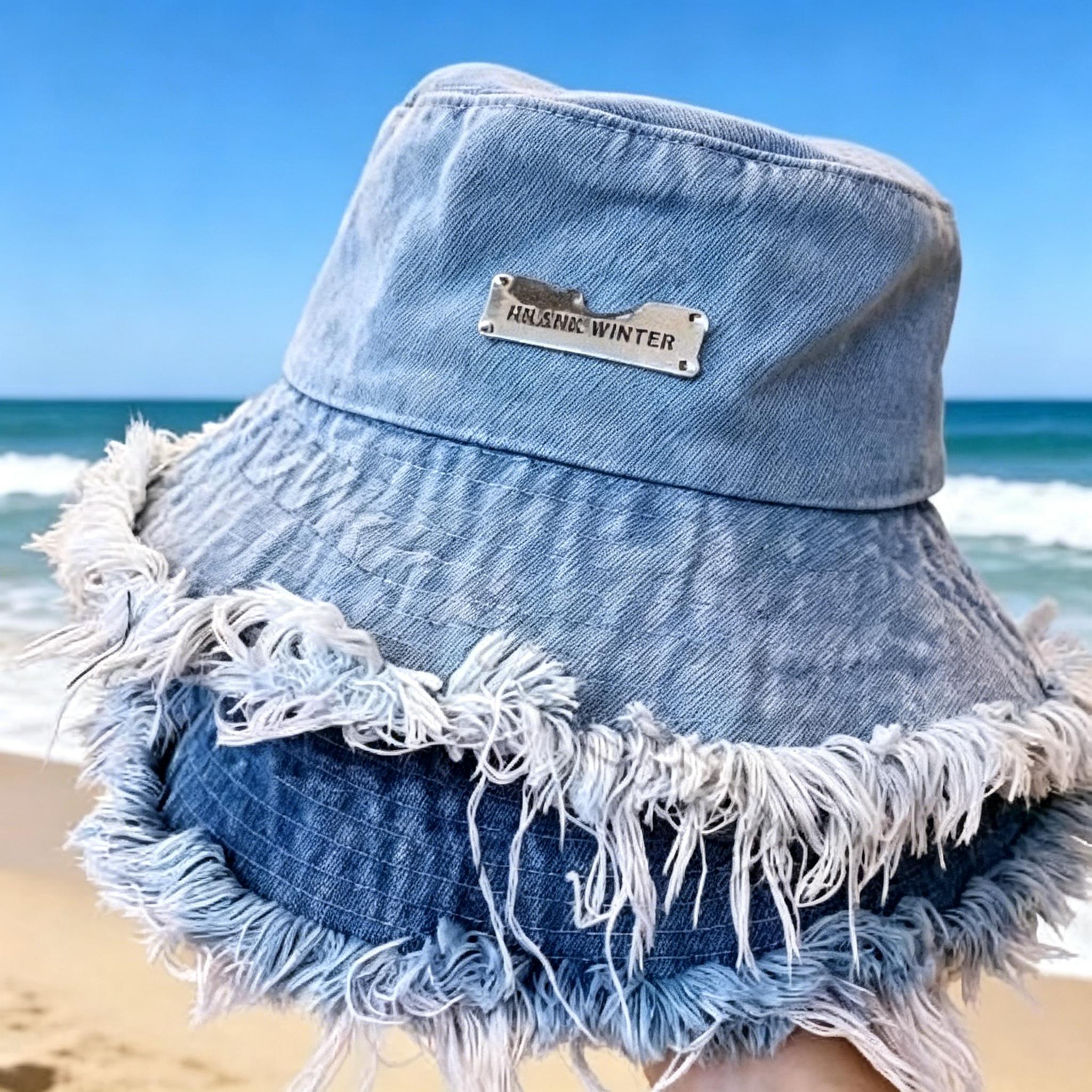 Women's Thin Washed Denim Bucket Hat | Summer Distressed Frayed Edge Wide Brim Sun Protection Hat for Outdoor