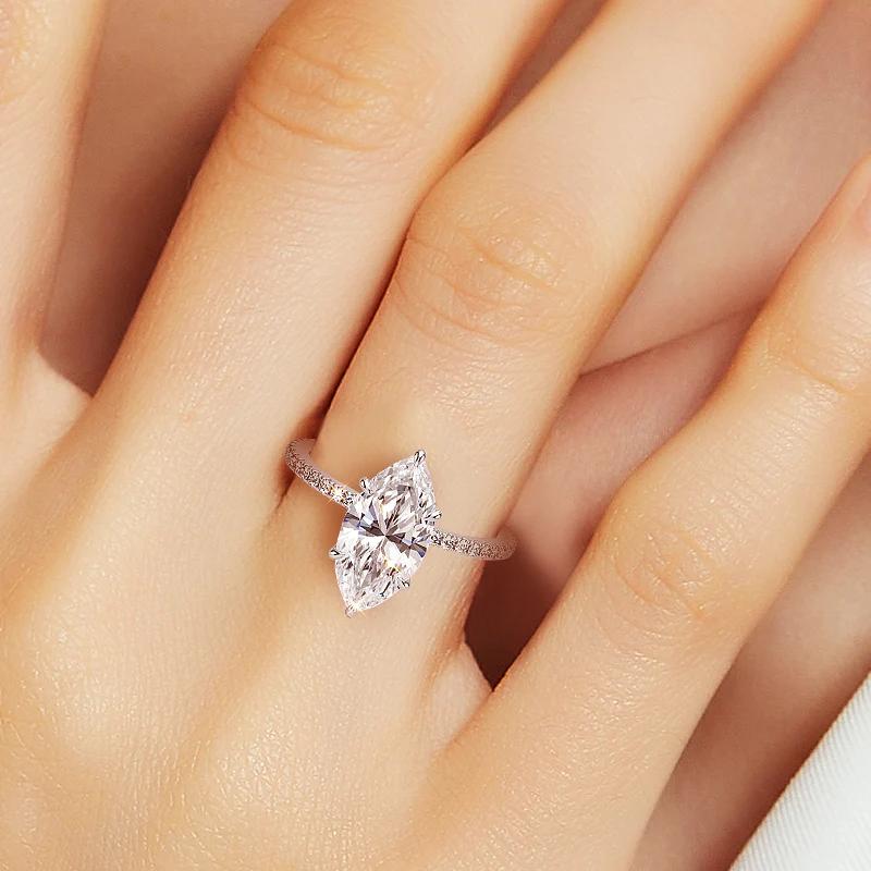 EAMTI 2CT 925 Sterling Silver Wedding Band for Women Cubic Zirconia Marquise Wedding Promise Rings for Her