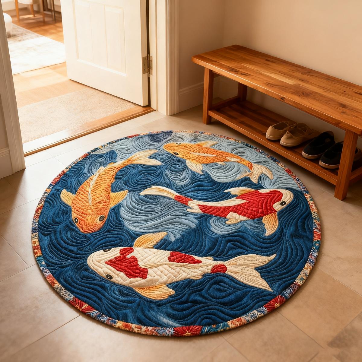 New Oriental Koi Fish Round Carpet, Artistic Home Decor Rug, Decorative Rug Mat, Multi-Size Floor Mat for Living Room Bedroom Dining Room, Holiday Gift Choice