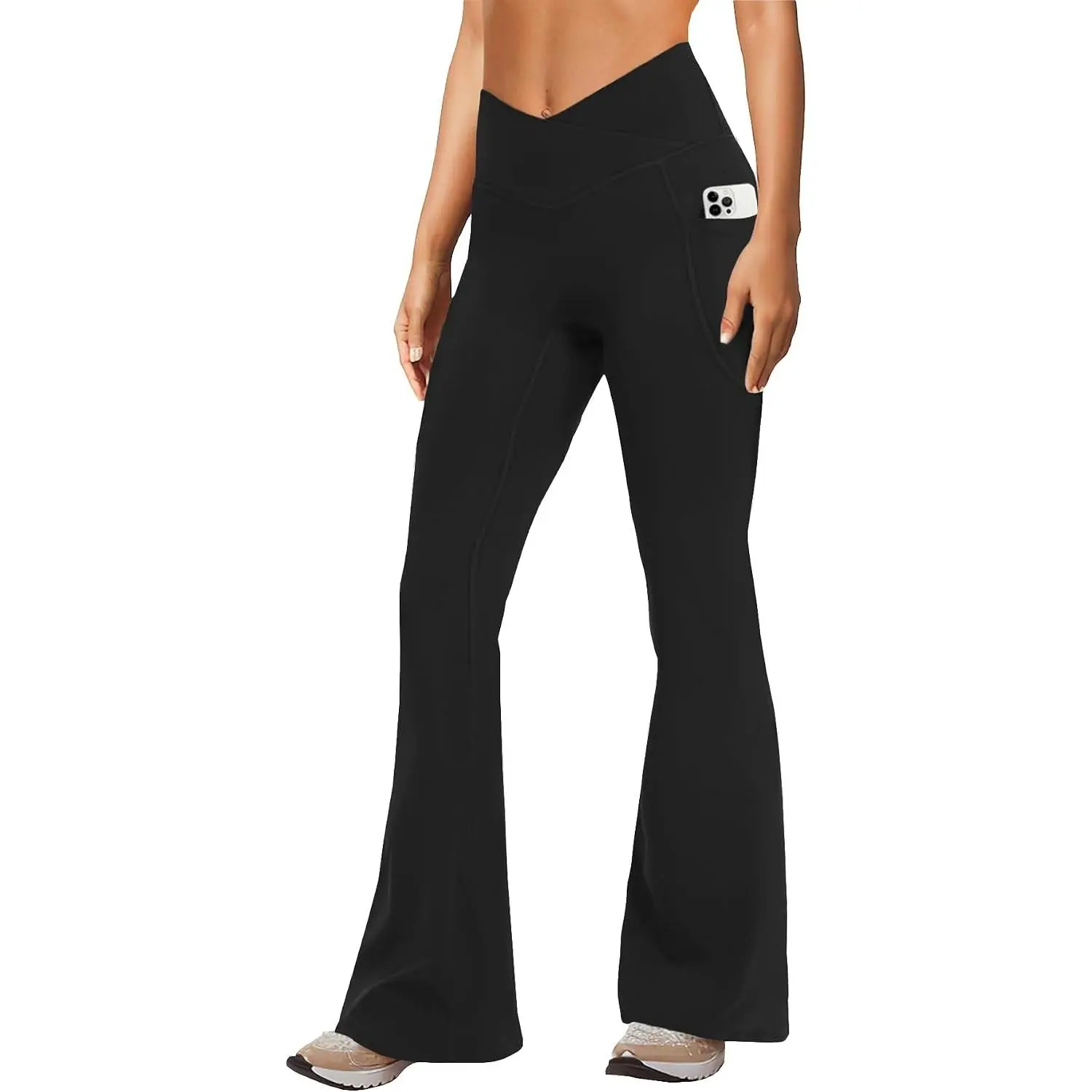 Women's High Waisted Yoga Pants with Pockets No Front Seam Crossover Flare Leggings Tummy Control Bootcut Bell Bottom for Workout Casual Daily WearGift