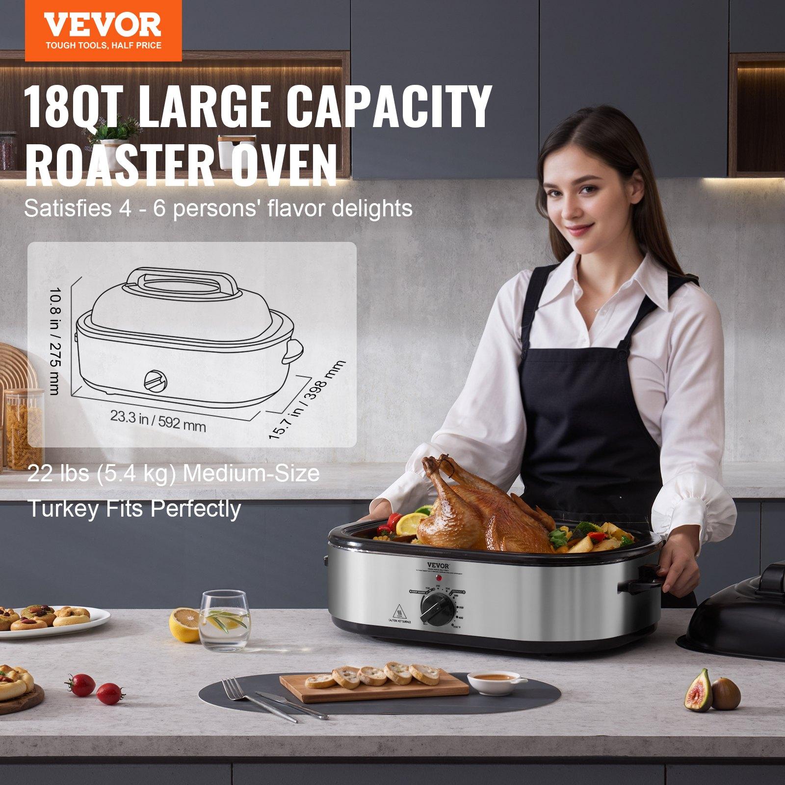 VEVOR Electric Roaster Oven, 18 QT Turkey Roaster Oven with Self-Basting Lid, 1450W Roaster Oven with Defrost Warm Function, Adjustable Temperature, Removable Pan Rack, Fits Turkeys Up to 22LBS