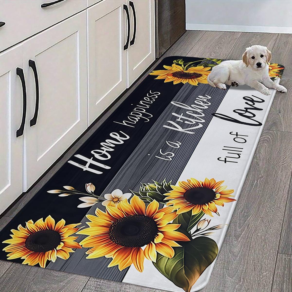 Sunflower Kitchen Anti slip Carpet Floor Mat, Retro Floor Printed Kitchen Anti fatigue Floor, Soft and Comfortable Flannel Floor, Suitable for Kitchen, Laundry Room, Bathroom, Living Room, Room Decoration Floor