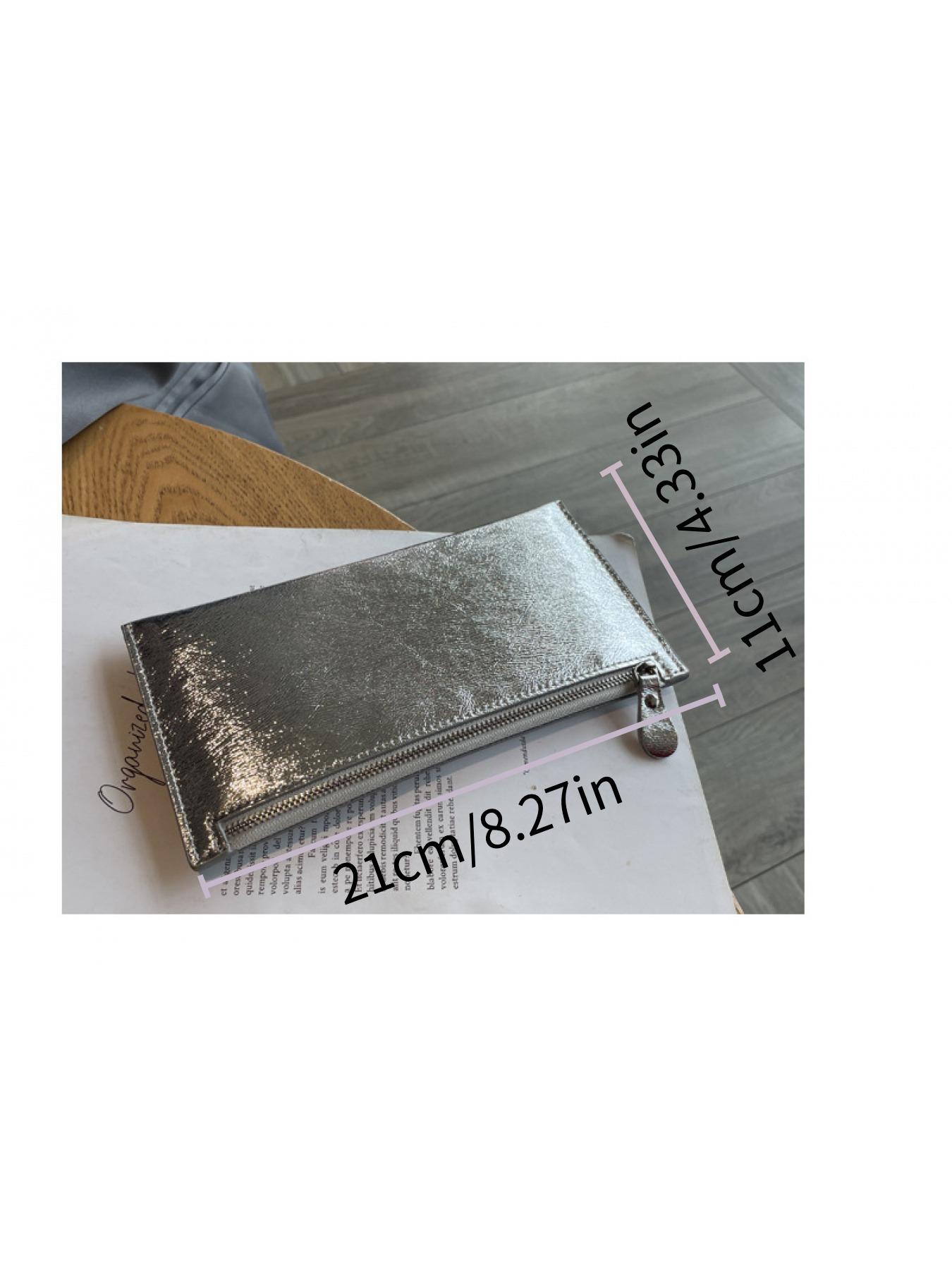 Minimalist Silver Metallic Wallet - Long Slim Zip Clutch Pouch, Versatile Daily Use Card & Coin Holder for Women