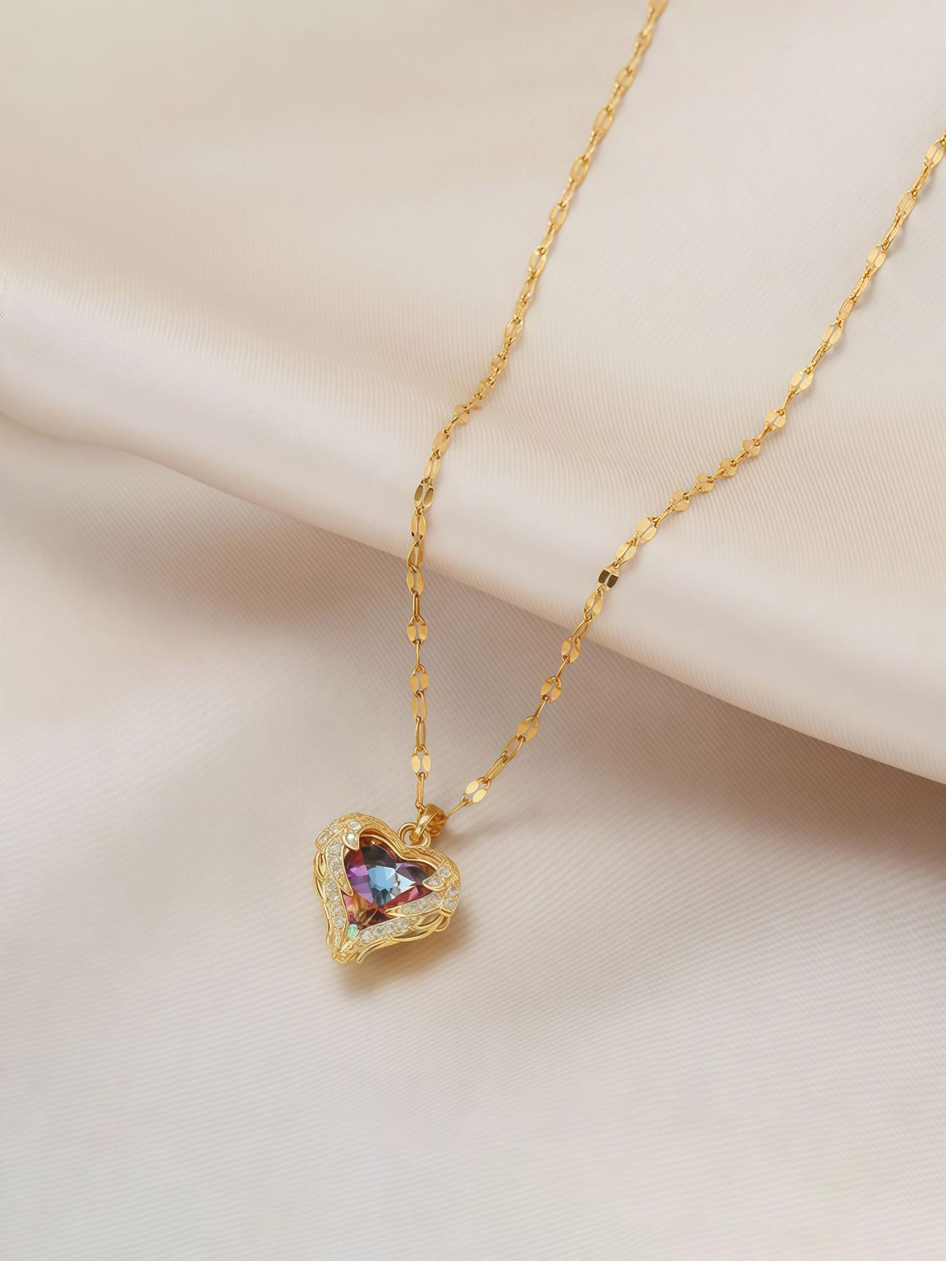 Ocean Heart Colorful Pendant Necklace, Elegant Lady Fashion Love Charm Jewelry, Daily Wear, Gift for Girlfriend, All Seasons