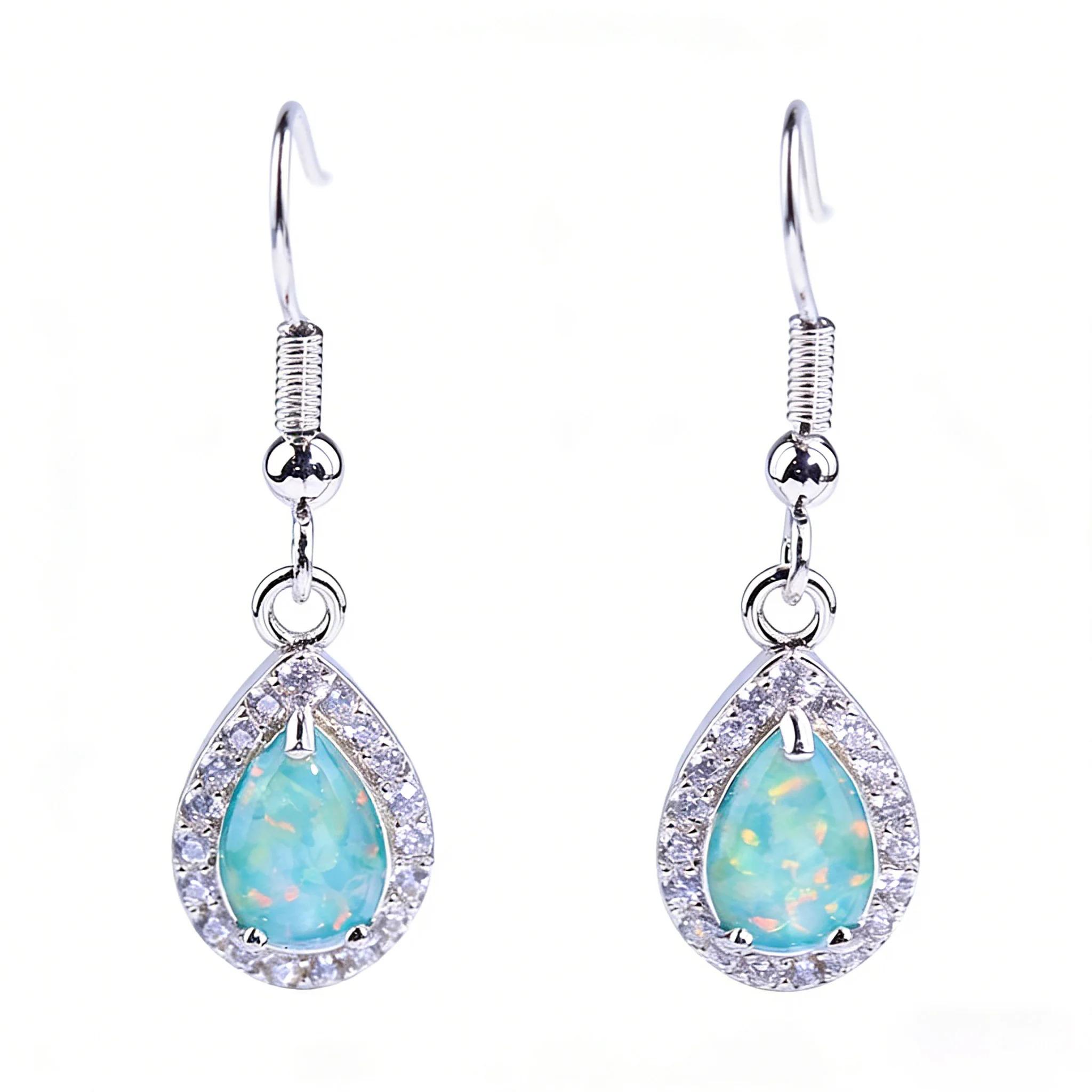 Classic Drop-Shaped Drop Earrings Ladies Fashion Jewelry,Elegant VintageWhite Opal Earrings, Perfect Anniversary Gift for Her