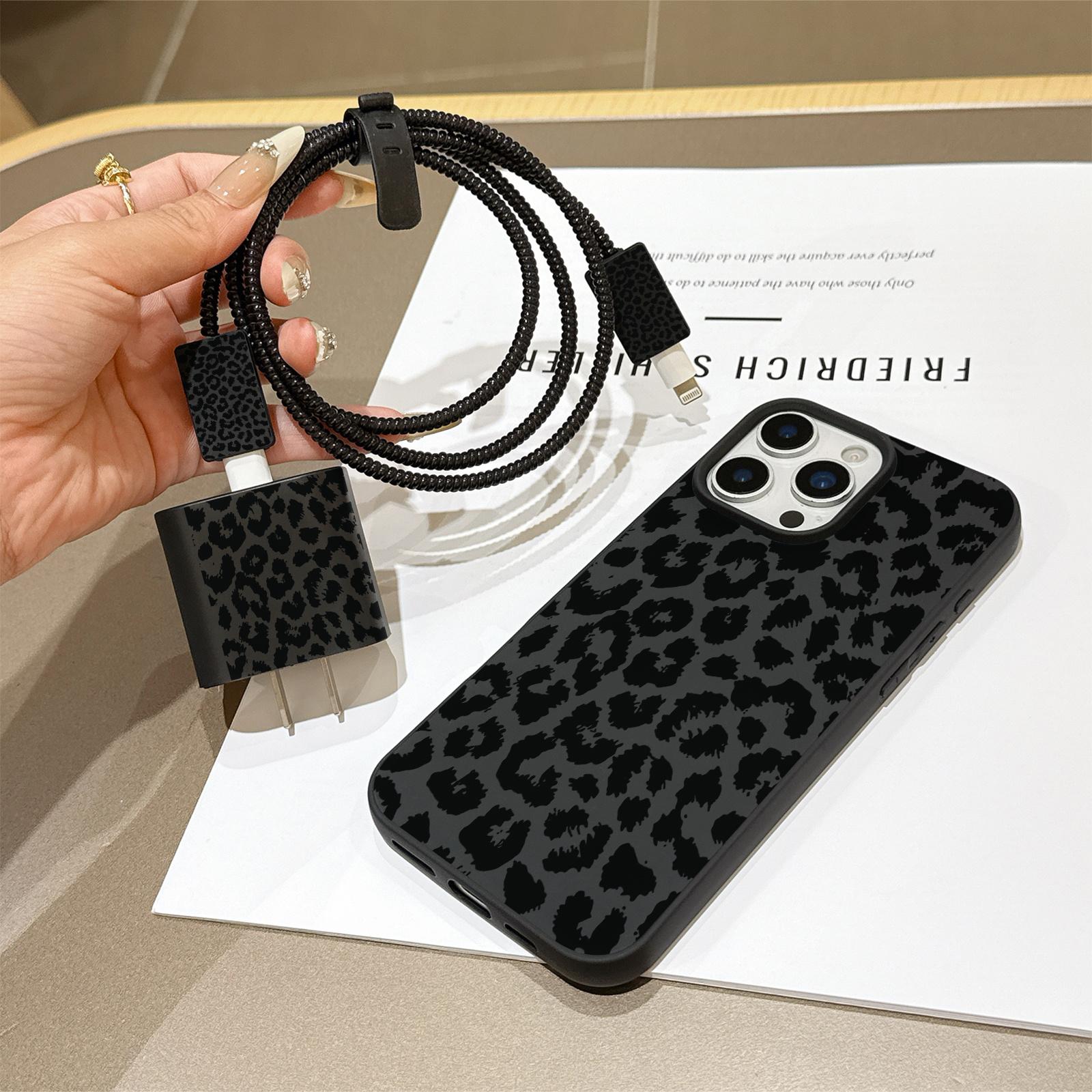 6 Piece Set Liquid Leopard Print Phone Case, Charger Head Cover, Cable Protector, Storage Rope, Data Line Protection, Cable Organizers, Accessories for iPhone 15/16 Series