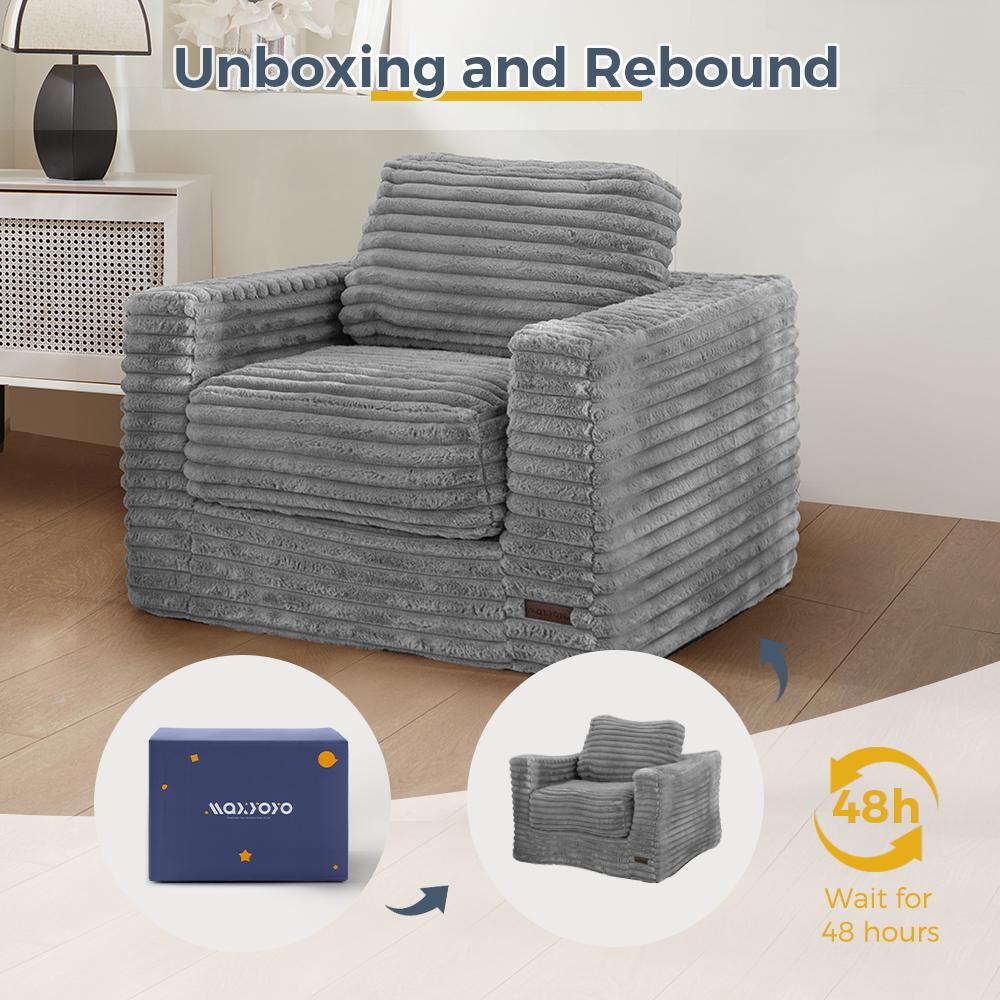 MAXYOYO Ergonomic Grey Bean Bag Chair, Boneless Couch & Modular Floor Lounger with Pillows, Plush Faux Fur Lazy Sofa for Living Room & Bedroom MAXYOYO Ergonomic Grey Bean Bag Chair, Boneless Couch & Modular Floor Lounger with Pillows, Plush Faux Fur Lazy Sofa for Living Room & Bedroom