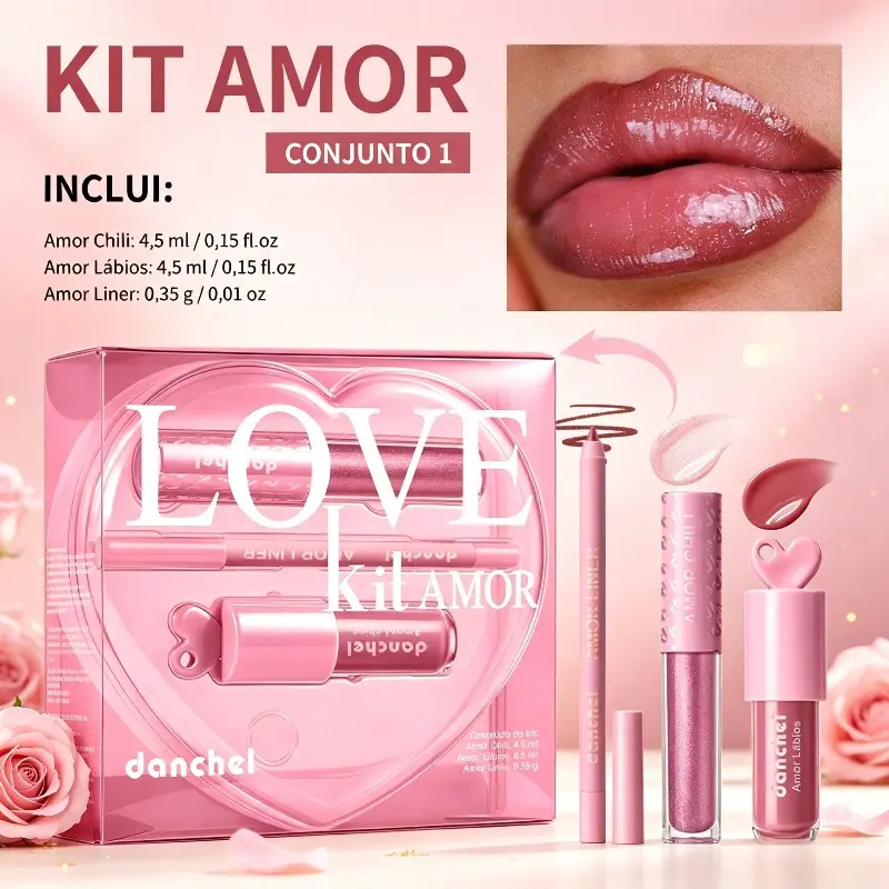 3‑Piece Lip Makeup Gift Box, Lip Gloss, Shiny Lip Tint & Lip Liner, Long‑Lasting Plumping Glossy Lip Makeup, Christmas Holiday Gift