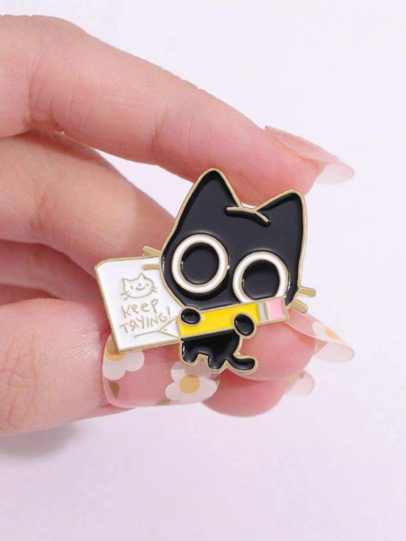 Cute Cat & Letter Design Brooch Pin, Fashion Alloy Badge for Daily Clothing Decor, Clothes Accessories for Men & Women