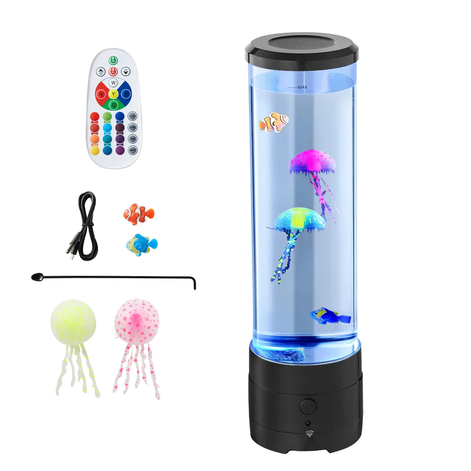 Sensory Bubble Tube Lamp, 16 Color Changing Light Effects, Water Fish Lamp with Built-in Bluetooth Speaker & White Noise, Fake Aquarium Tank Night Light for Bedroom Living Room Home Decor