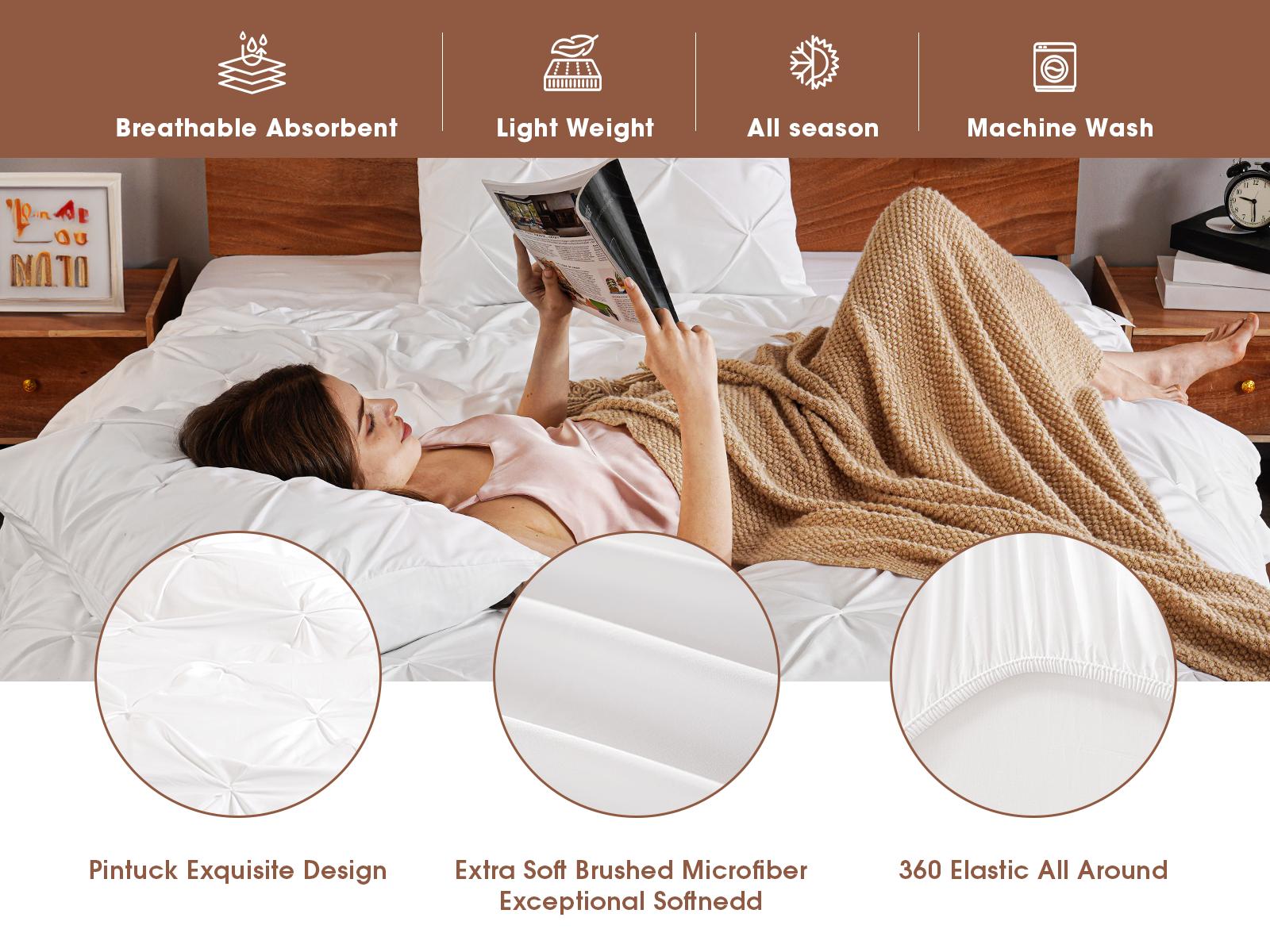 【VALUXE】 Soft Washable Pintuck Comforter Set – 7-Piece Down Alternative Bedding Set with Pillowcases, Fluffy All-Season Bed Set