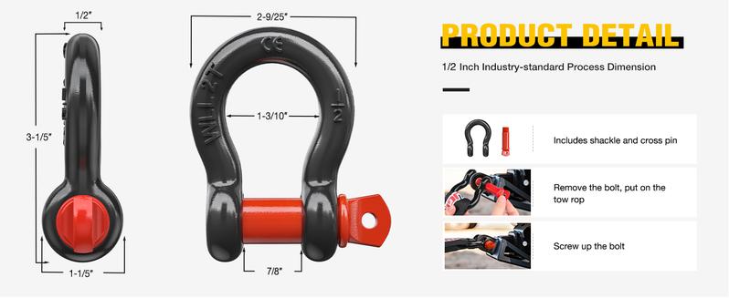Nilight 4 Pack Small Shackles 1/2" D-Ring Shackle 2 Ton (4409 lbs) Capacity Heavy Duty Off Road Recovery Shackle Kit for Cars and Other Applications for Tie Downs, Black Red Parts Hardware Stainless Steel Rope Chains  dealsforyoudays