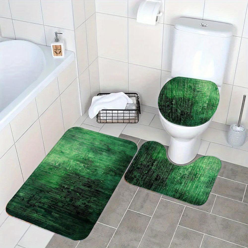 Set of 3 Green Abstract Geometric Rugs for The Bathroom - Non-Slip, Washable Flannel, Bohemian Style Home Decoration, Ideal for Living Room And Dining Room - Machine Washable Bathroom Rug