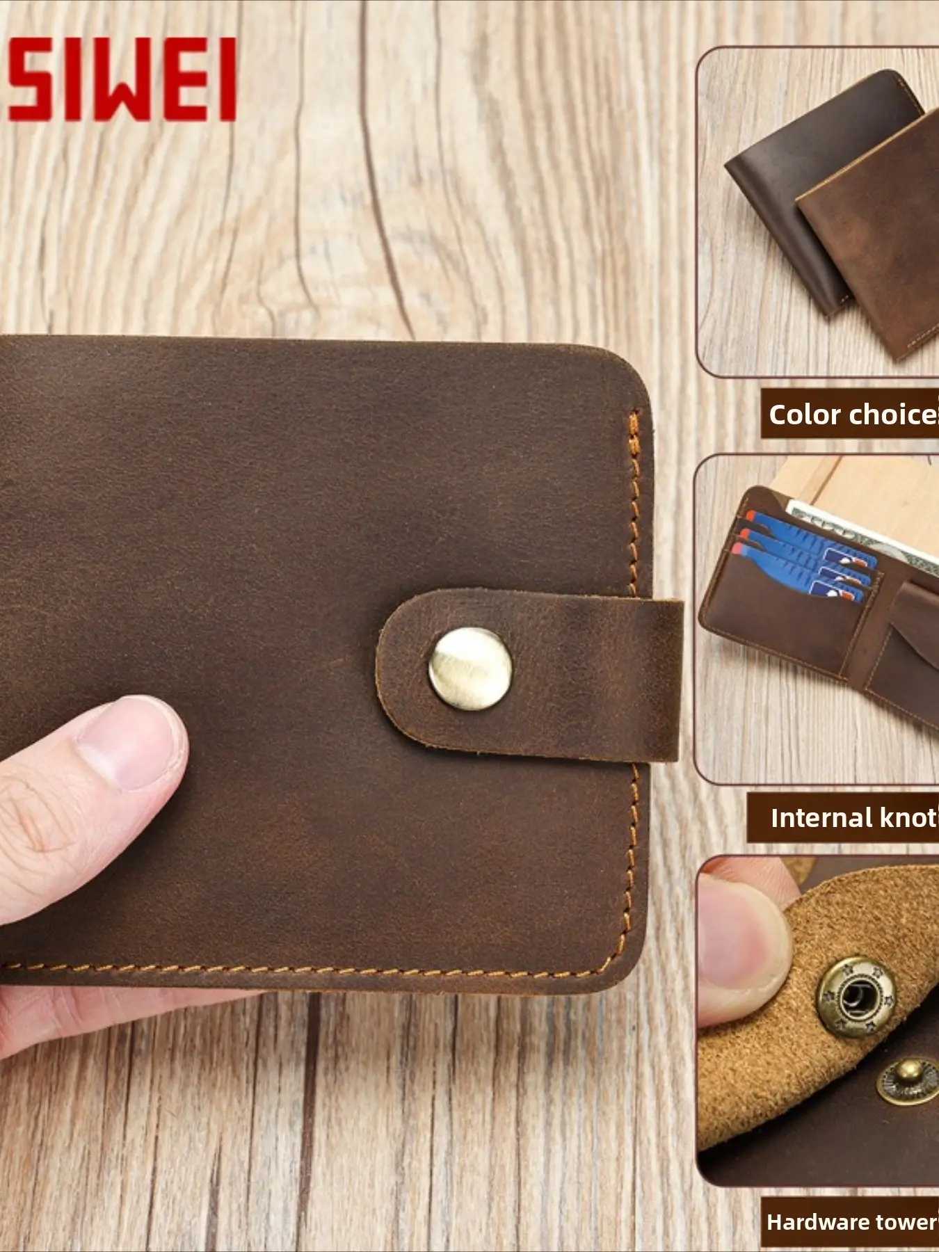 MASIWEI Crazy Horse Leather Men's Retro Wallet, High-end Rough European and American Wallet Simple Versatile Handmade Wallet