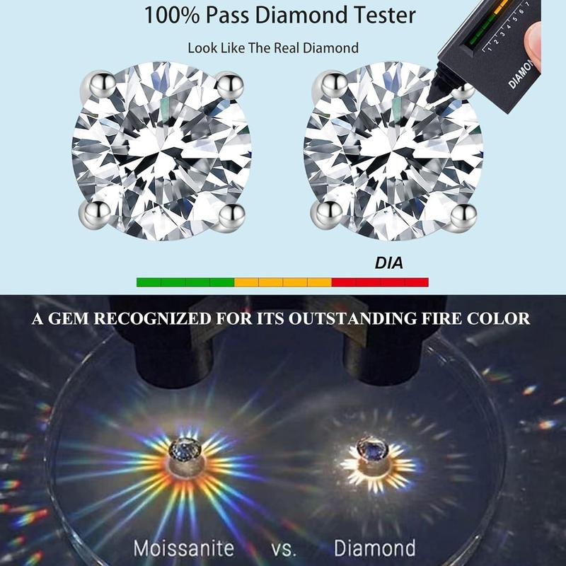 Delzzad S925 Round Synthetic Moissanite Stud Earrings Daily Costume Jewelry Accessories Perfect Birthday Wedding Anniversary Valentine Festive Gifts for Women Girls