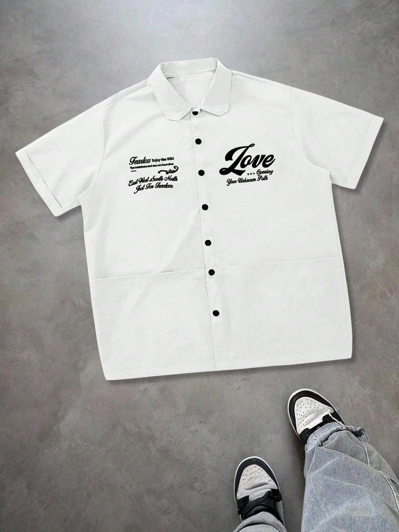 Men's Short Sleeve Shirt, Casual Loose-Fit Woven Fabric, Vintage Style Button-Up Design, All Season Wearable