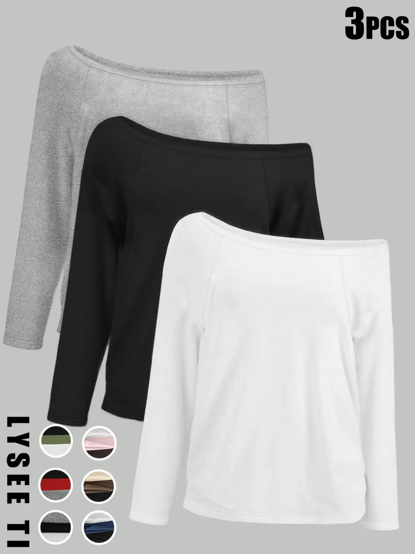 3pcs Women's Casual Loose-Fitting T-Shirts, Plain Surface Long Sleeve Tops, Multi-Color Set, Comfortable Daily Wear