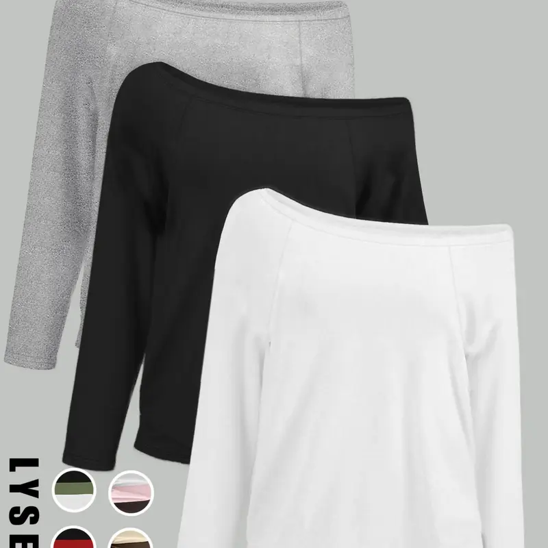 3pcs Women's Casual Loose-Fitting T-Shirts, Plain Surface Long Sleeve Tops, Multi-Color Set, Comfortable Daily Wear