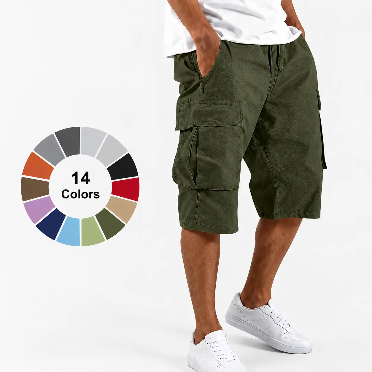 Men Multi‑Pocket Cargo 5‑Inch Shorts, Flap‑Covered Pockets Summer Casual Sport Wear Utility Shorts for Men