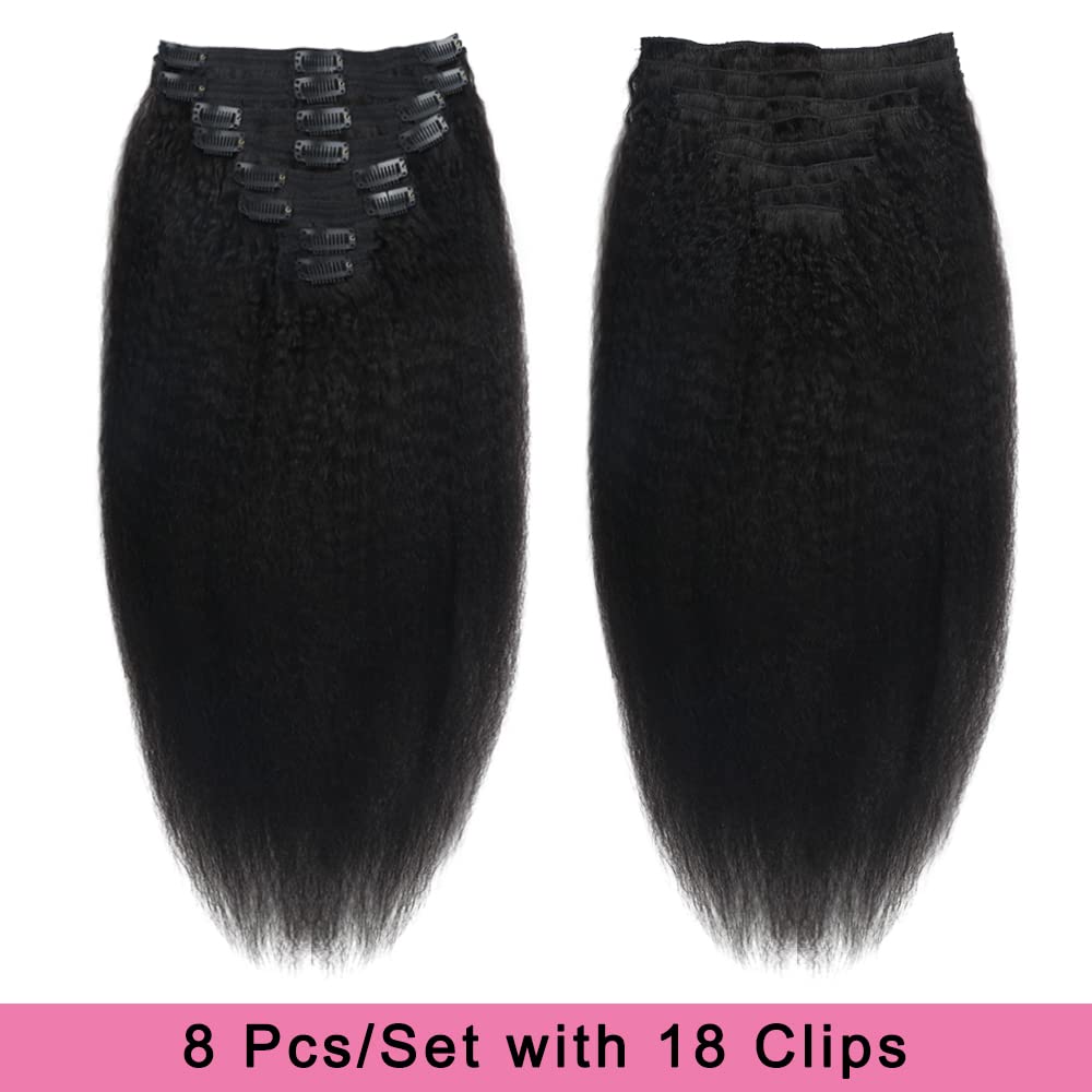 Kinky Straight Clip ins 8Pcs 120g Clip in Hair Extensions Real Human Hair Yaki Straight Clipins for Black Women Full Head Brazilian Remy Hair Extensions Double Weft 20 Clips