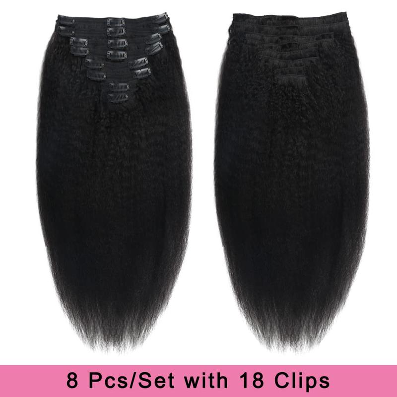 Kinky Straight Clip ins 8Pcs 120g Clip in Hair Extensions Real Human Hair Yaki Straight Clipins for Black Women Full Head Brazilian Remy Hair Extensions Double Weft 20 Clips