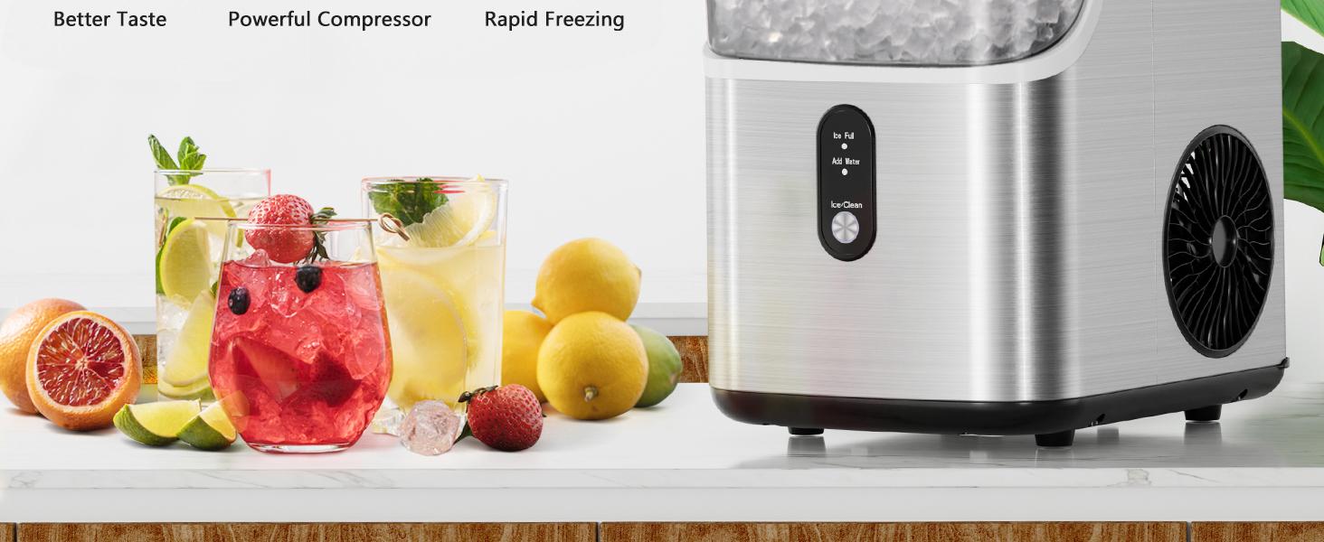Nugget Countertop Ice Maker Machine，34Lbs/24Hrs, Soft Chewable Pellet Ice, Pebble Portable Ice, Auto-Cleaning, One Button Operation Kitchenware Modern