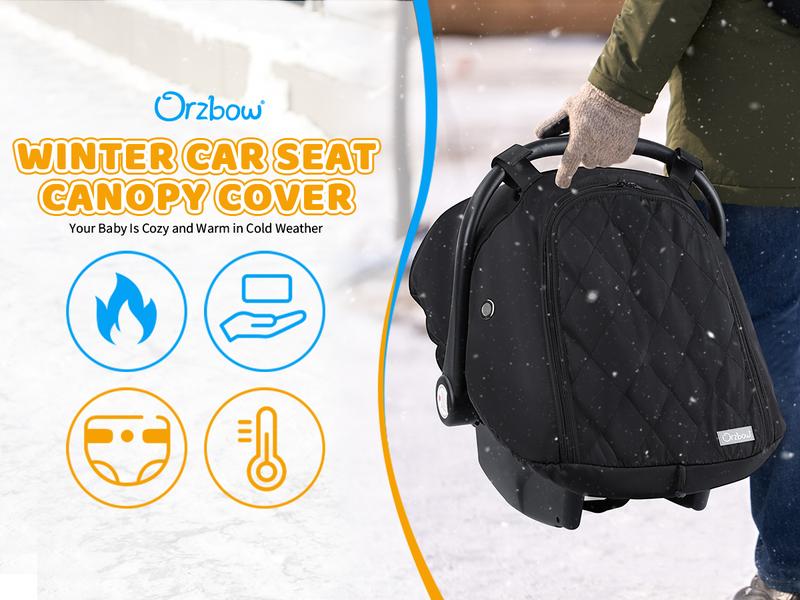Orzbow Winter Baby Car Seat Cover with Front Zipper Door, Cold Weather Carseat Cover Canopy, Side Breathable, Rain, Snow, and Wind Proof