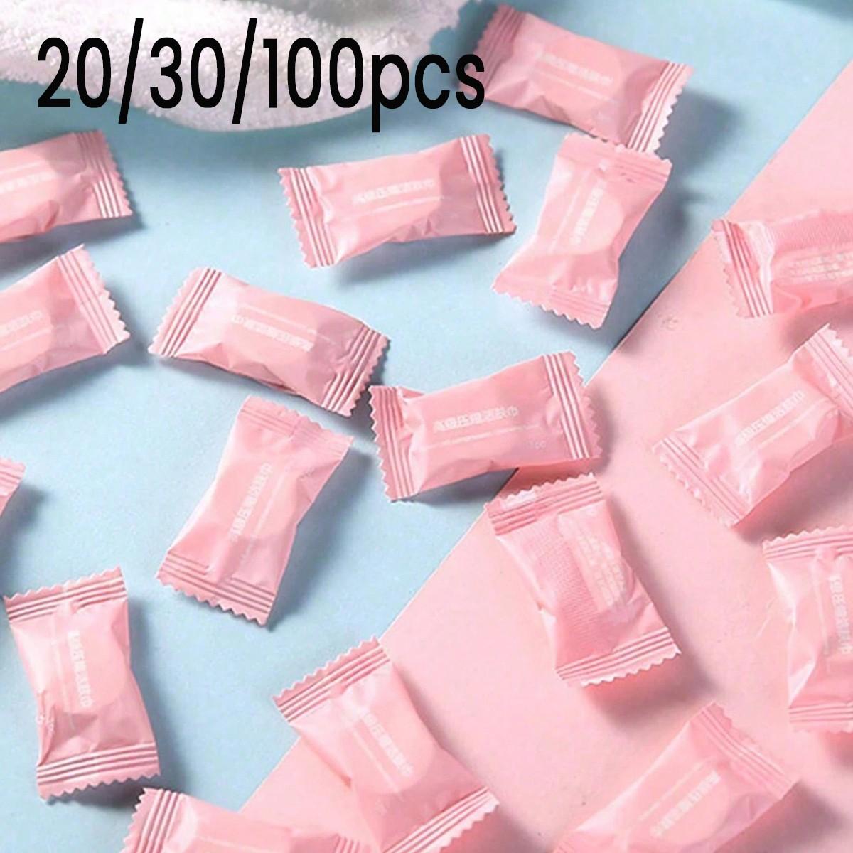 20/30/100 Pcs Disposable Towels, Single Use Towelette, Compressed Lightweight Portable Travel Non-Woven Face Cloths, Facial Towels, Wet Wipes, Outdoor Use, Ideal for Camping, Hiking, Sports