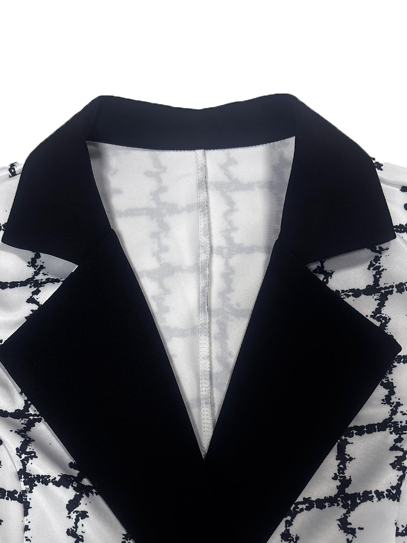 Women's Plaid Print Blazer Jacket & Skirt Set, Casual Elegant Color Block Lapel Design, Long Sleeve Office Wear, Two-Piece