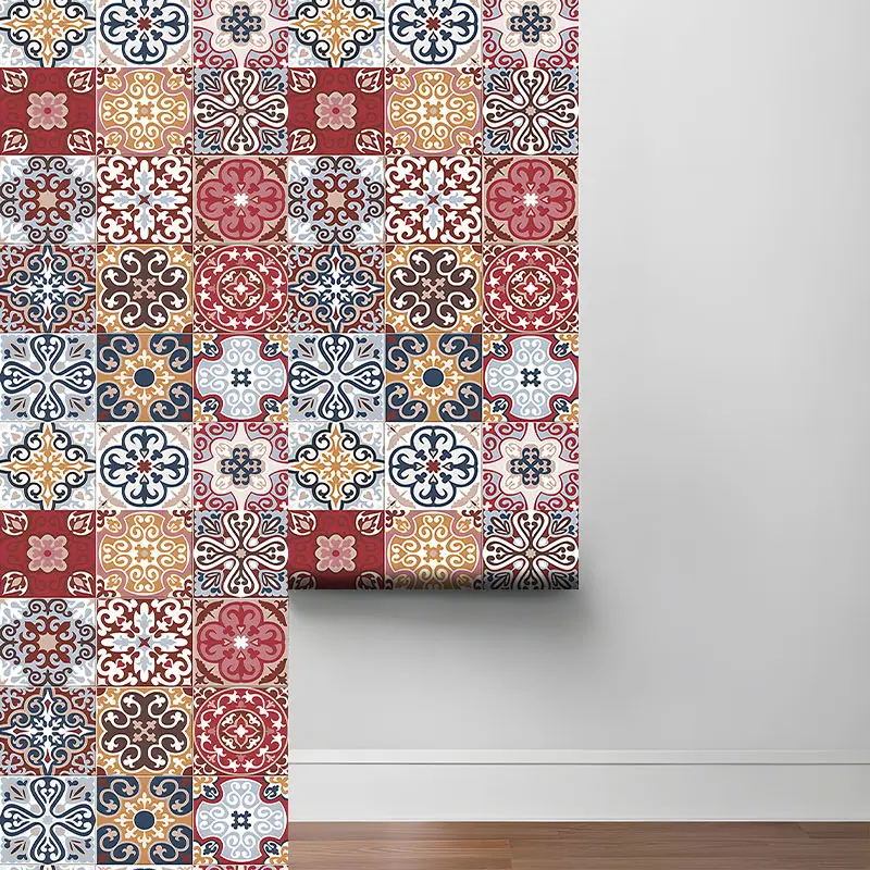 Color Moroccan Tile Peel And Stick Decorative Wallpaper,Boho Wallpaper Removable Self Adhesive Contact Paper for Bedroom, Aesthetic Wall Paper Roll, Ideal Gift for Boho Home Decor Lovers